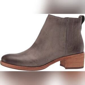 Kork-Ease Mindo Grey Leather Chelsea Ankle Boots With Wooden Block Heel - Size 7